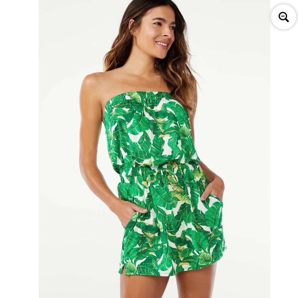 Love & Sports Women's Swim Easy Pull On Tube Dress Leaf Print